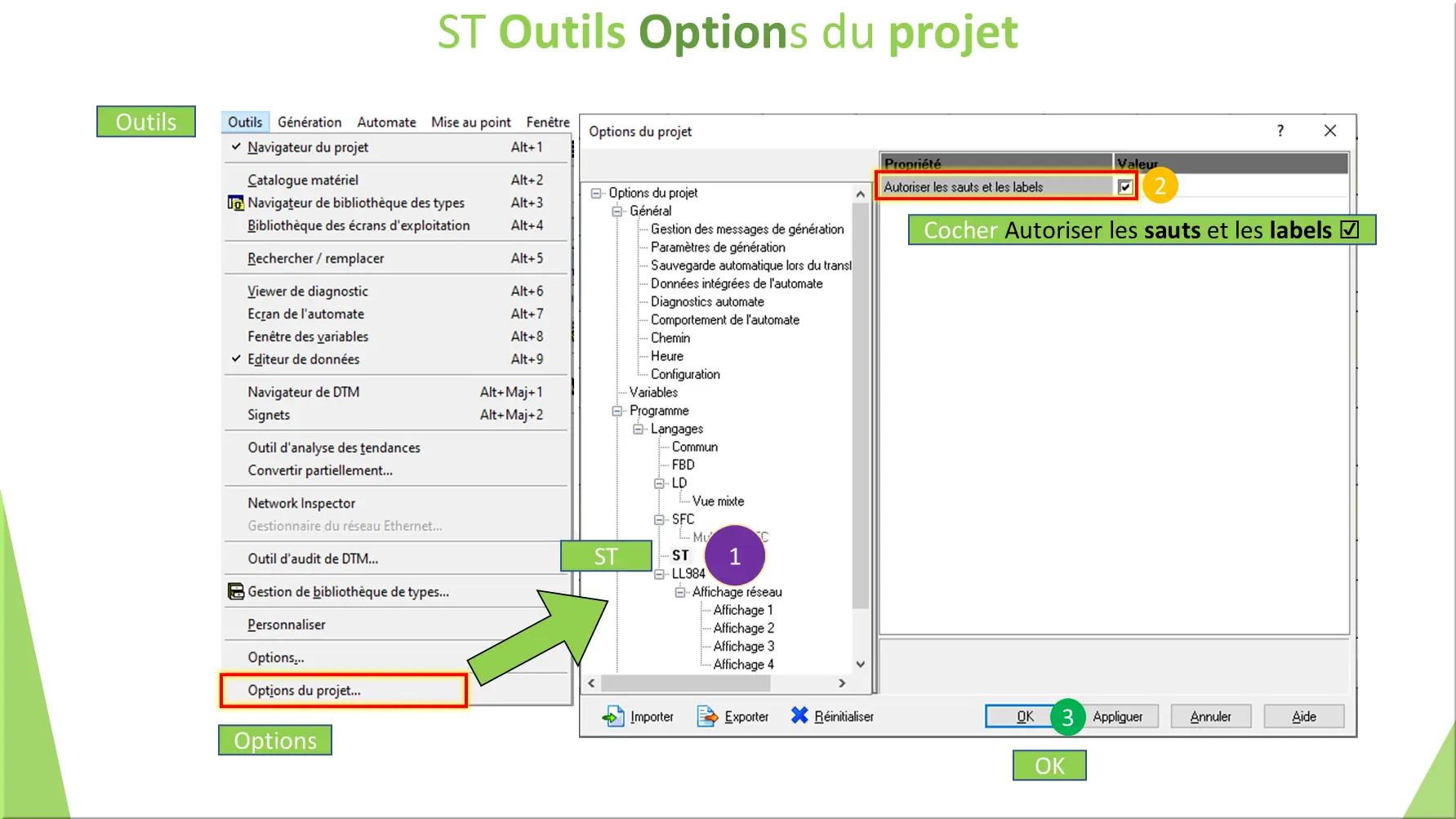 ST Outils Options du projet